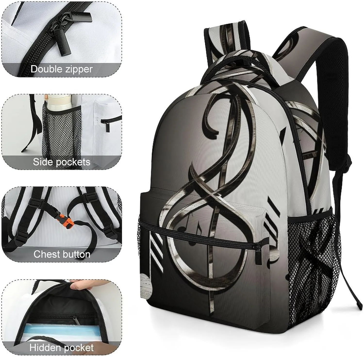 Backpacks Music Symbol Travel Bag Laptop Backpack Casual Daypack for Weekender Business Hiking