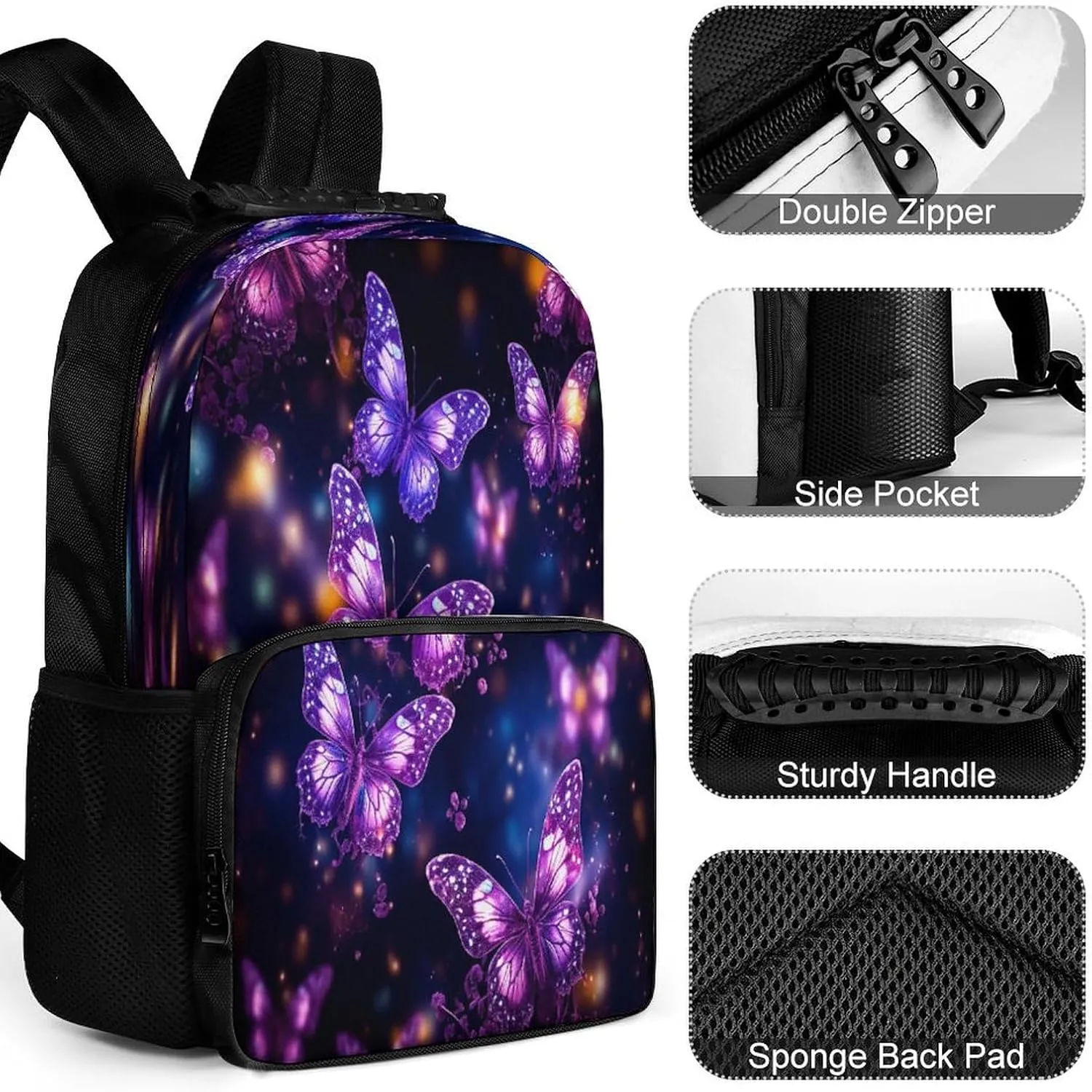 Backpacks Purple Cute Butterfly Print Travel Bag Business Work Laptop Backpack