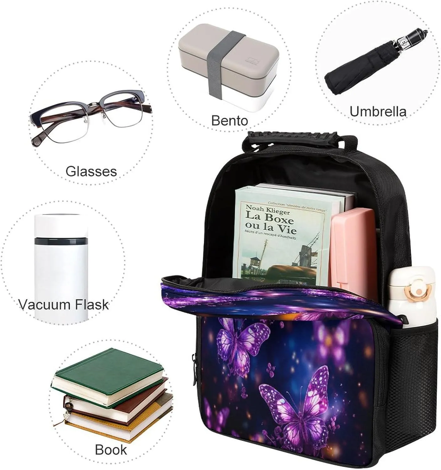 Backpacks Purple Cute Butterfly Print Travel Bag Business Work Laptop Backpack