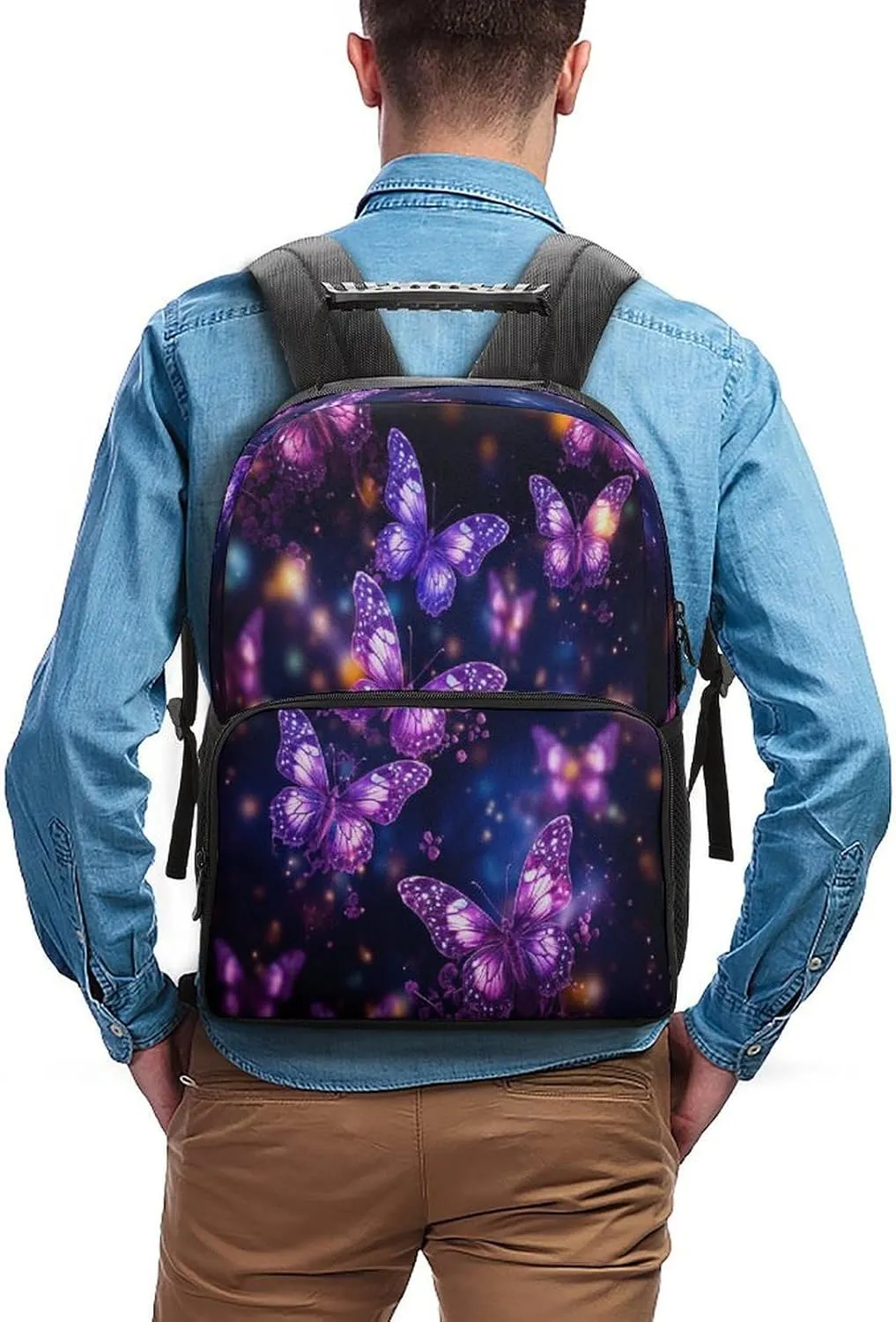 Backpacks Purple Cute Butterfly Print Travel Bag Business Work Laptop Backpack