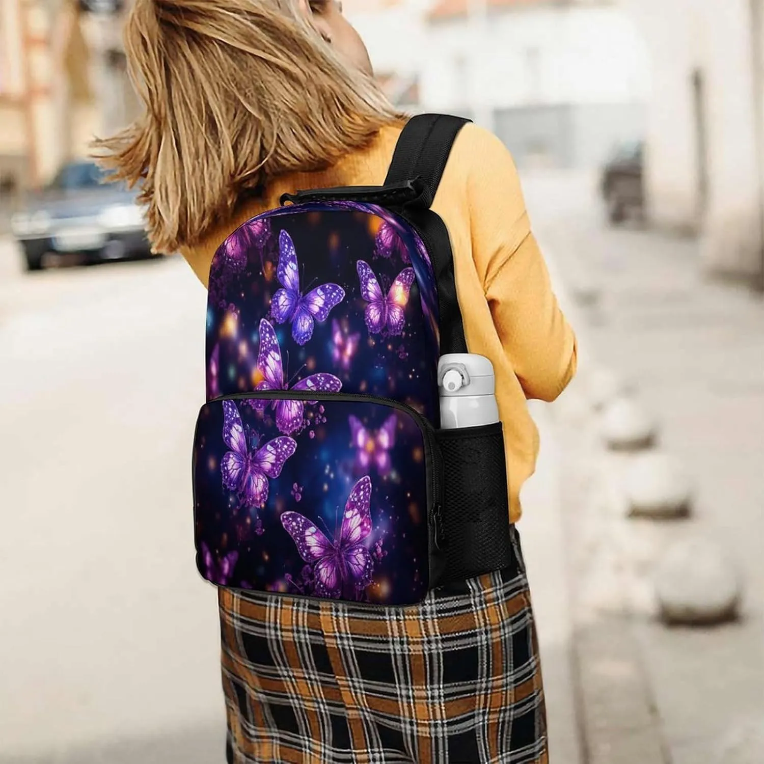 Backpacks Purple Cute Butterfly Print Travel Bag Business Work Laptop Backpack