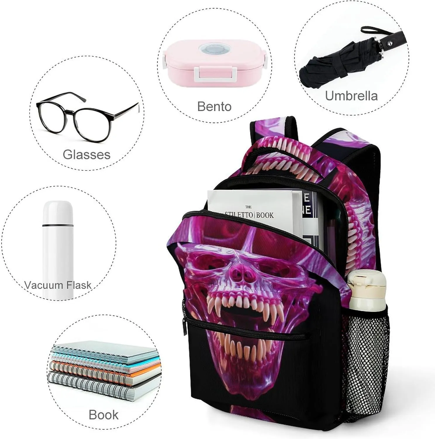 Backpacks Skull Open Mouth Travel Bag Laptop Backpack Casual Daypack for Weekender Business Hiking