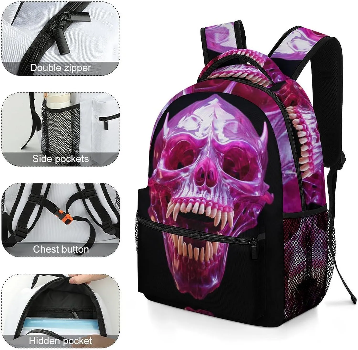 Backpacks Skull Open Mouth Travel Bag Laptop Backpack Casual Daypack for Weekender Business Hiking