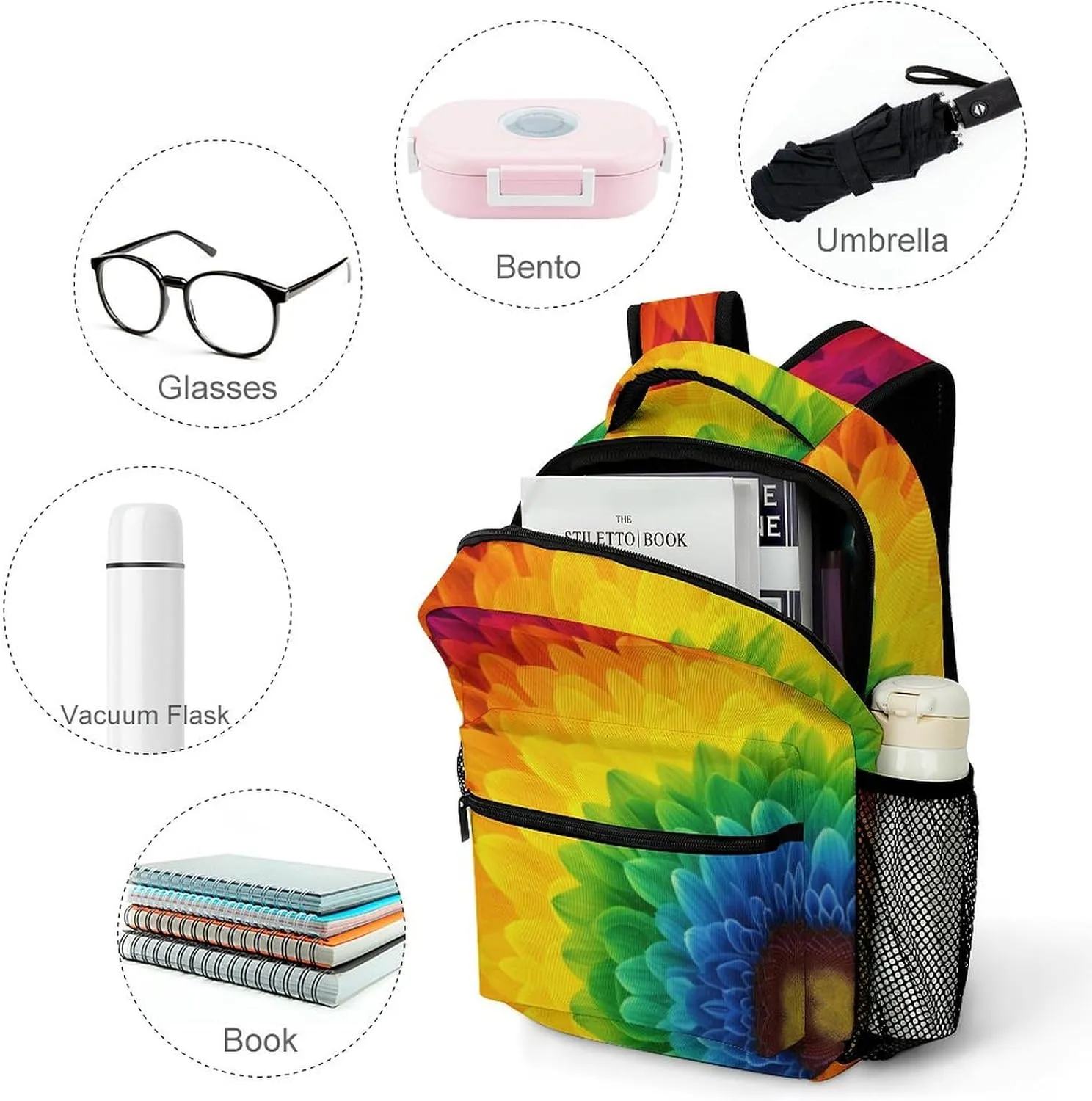 Backpacks Sunflower Rainbow Travel Bag Laptop Backpack Casual Daypack for Weekender Business Hiking