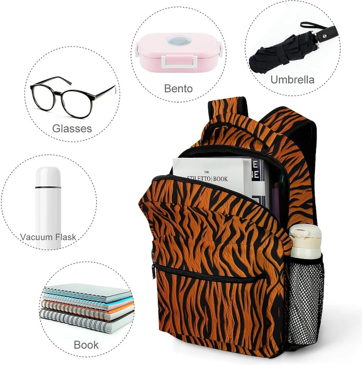 Backpacks Tiger Stripes Orange Travel Bag Laptop Backpack Casual Daypack for Weekender Business Hiking