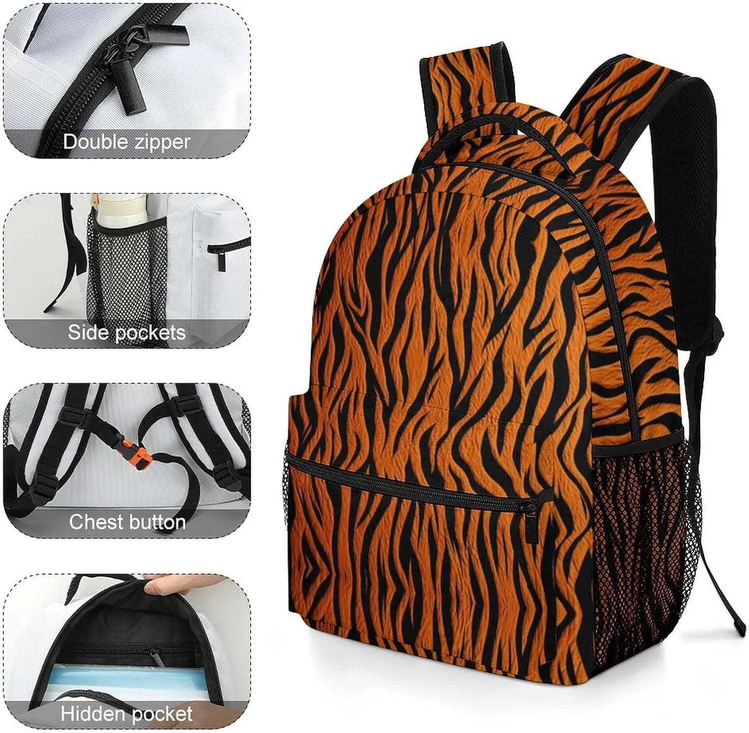 Backpacks Tiger Stripes Orange Travel Bag Laptop Backpack Casual Daypack for Weekender Business Hiking
