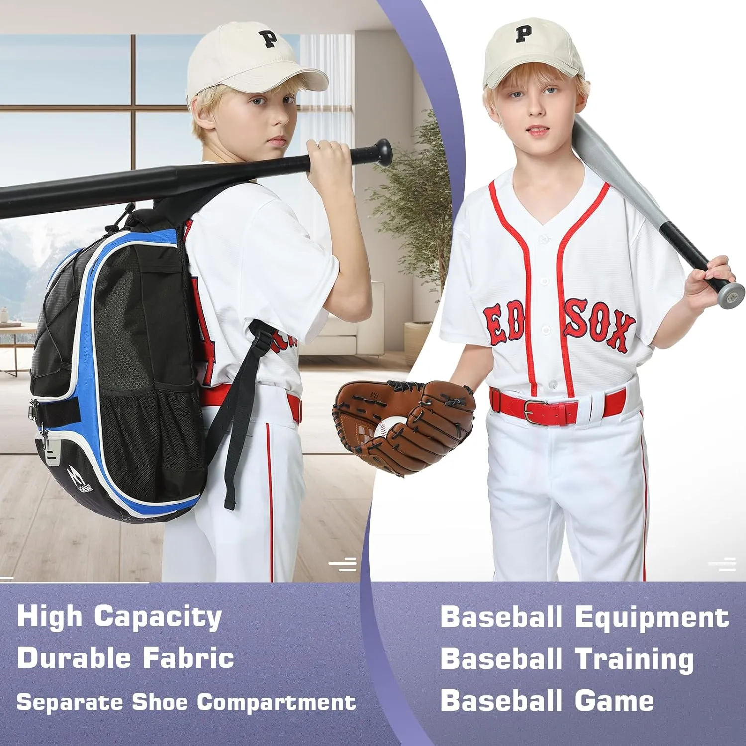 Baseball Bag-Baseball Backpack Holder for Baseball, Large Main Compartment,Softball Tball& Gear for Youth and Adults