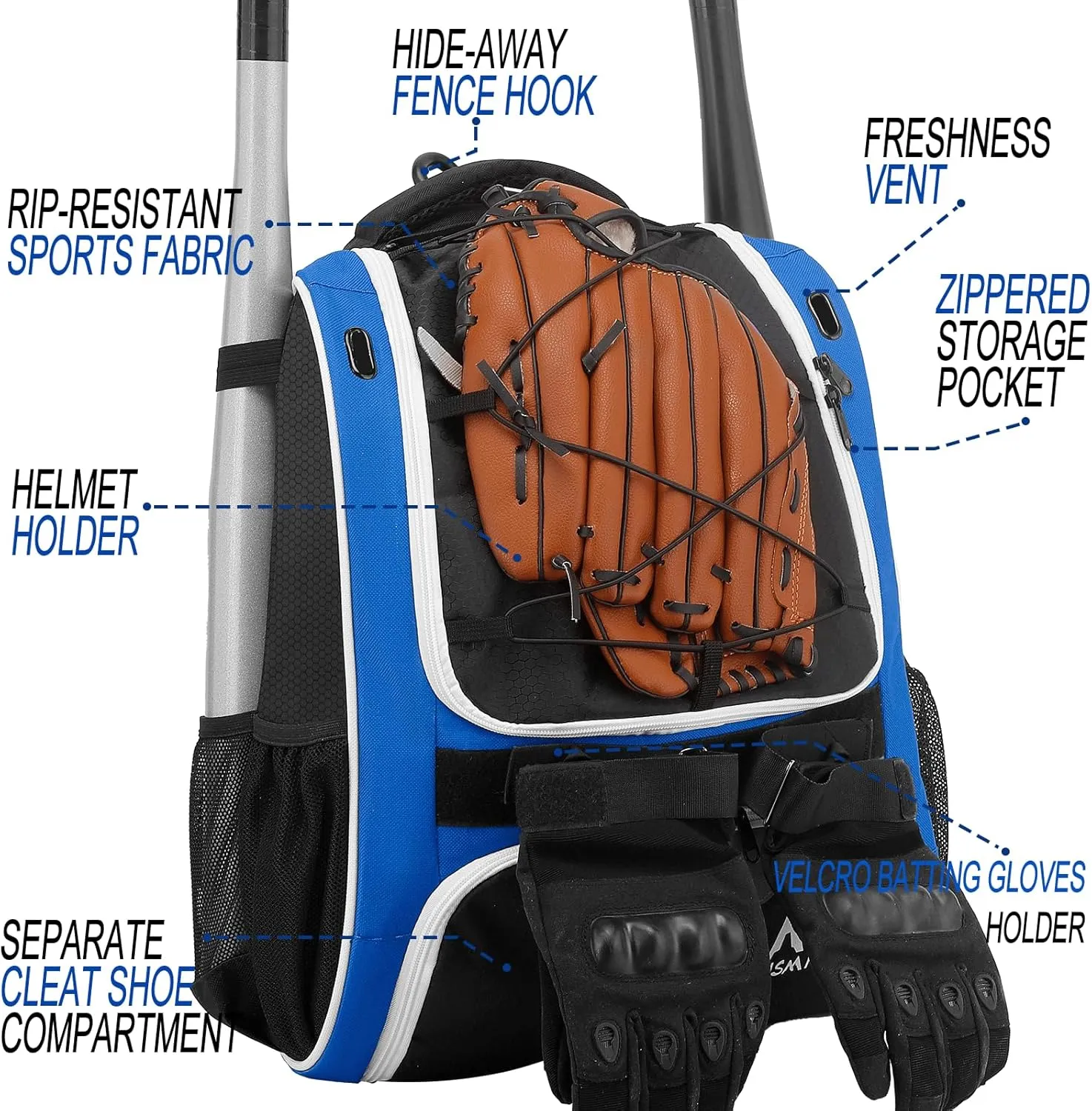 Baseball Bag-Baseball Backpack Holder for Baseball, Large Main Compartment,Softball Tball& Gear for Youth and Adults