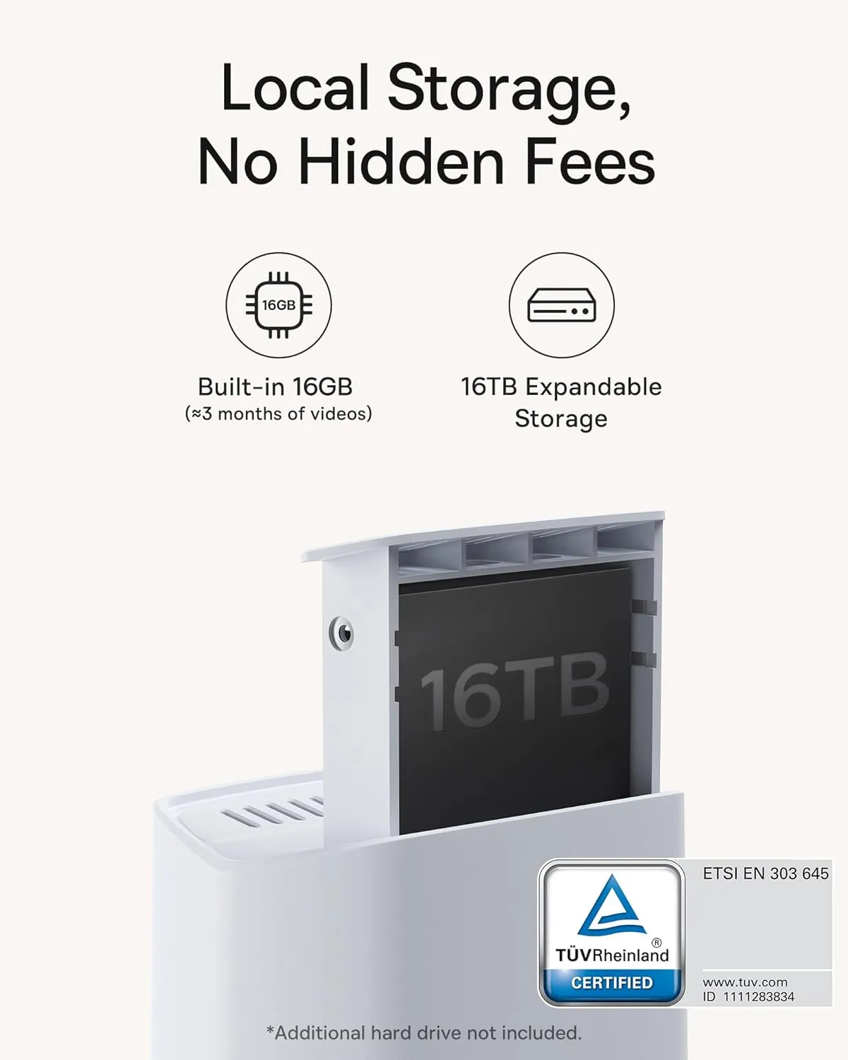 Baseus Wireless Cameras for Home Security, N1 4-Cam Kit with 2K Clarity, No Monthly Fee, 16TB Expandable Local Storage, 210-Day Battery Life, Spotlight & Alarm, Works with Alexa and Google Home