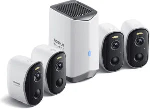 Baseus Wireless Cameras for Home Security, N1 4-Cam Kit with 2K Clarity, No Monthly Fee, 16TB Expandable Local Storage, 210-Day Battery Life, Spotlight & Alarm, Works with Alexa and Google Home
