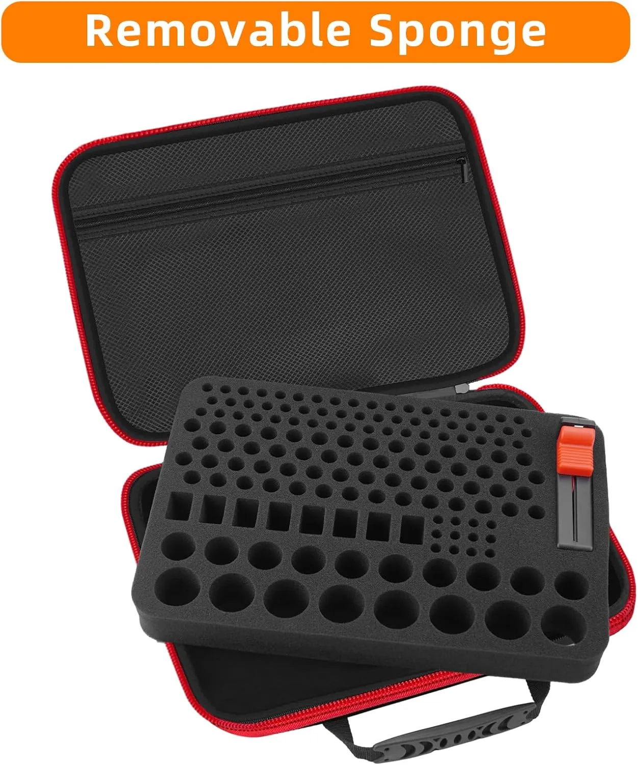 Battery Organizer Storage Case, Large Waterproof Carrying Bag Containers Box Holder Holds 210  Batteries AA AAA C D 9V 3V - with Battery Tester BT-168, Black&Red (Case Only)