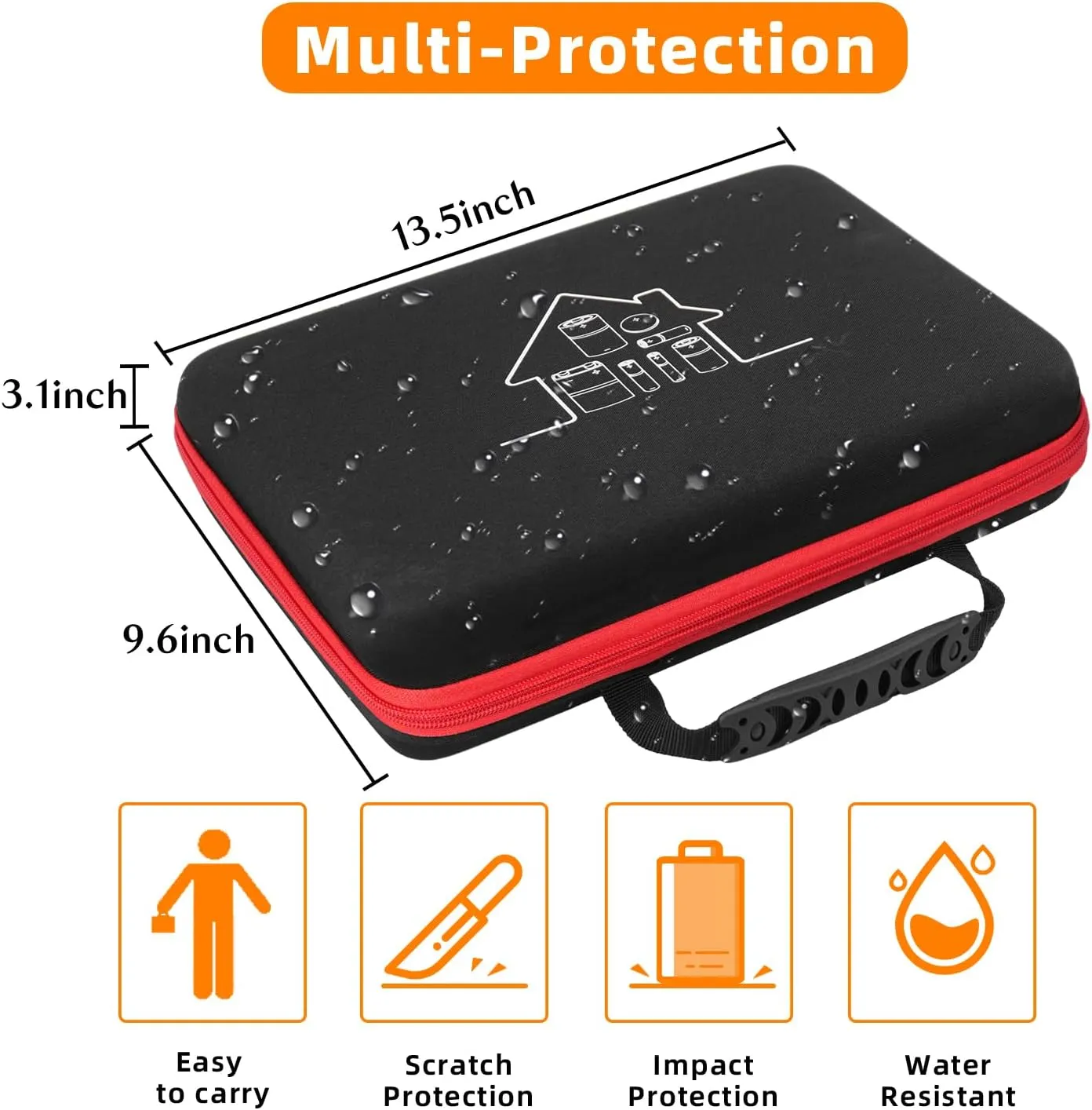 Battery Organizer Storage Case, Large Waterproof Carrying Bag Containers Box Holder Holds 210  Batteries AA AAA C D 9V 3V - with Battery Tester BT-168, Black&Red (Case Only)