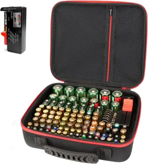 Battery Organizer Storage Case with Battery Tester, Battery Holder Organizer Fit for 126  Batteries AA AAA C D 9V LR44 CR2032, Battery Storage for Garage Organization, Hard Shell Battery Box