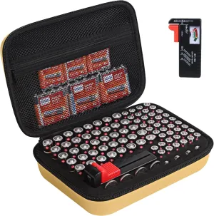 Battery Organizer Storage Case with Tester for AA AAA Button Battery Holder Carrying 3 Batteries Variety Pack 88 Batteries Zipper Mesh Bag (Batteries Not Included)