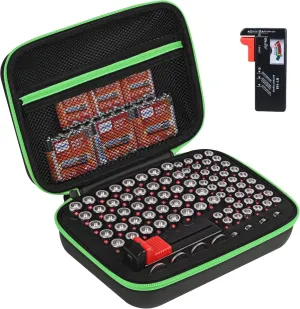 Battery Organizer Storage Case with Tester for AA AAA Button Battery Holder Carrying 3 Batteries Variety Pack 88 Batteries Zipper Mesh Bag (Batteries Not Included)
