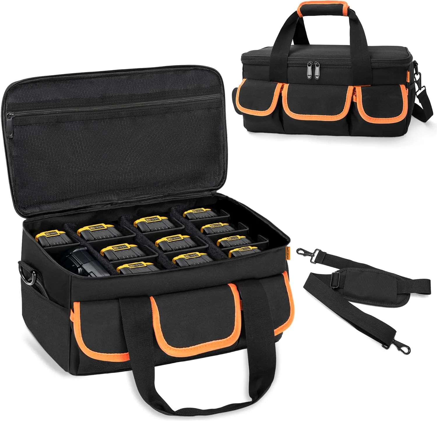 Battery Storage Carrying Bag with 11 Removable Dividers Compatible with DEWALT 20V 60V 2.0/3.0/4.0/5.0/6.0/9.0/12.0-Ah Battery and Charger (Batteries not Included)