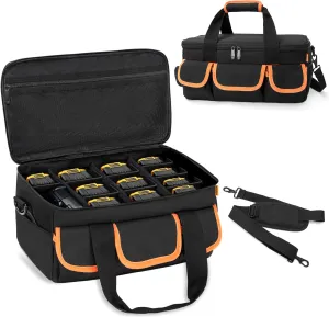 Battery Storage Carrying Bag with 11 Removable Dividers Compatible with DEWALT 20V 60V 2.0/3.0/4.0/5.0/6.0/9.0/12.0-Ah Battery and Charger (Batteries not Included)