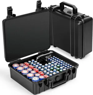 Battery Storage Case for 88 Batteries - Hard Organizer for AA/AAA / 9V /C/D Batterie and Storable Battery Charger. (Black)
