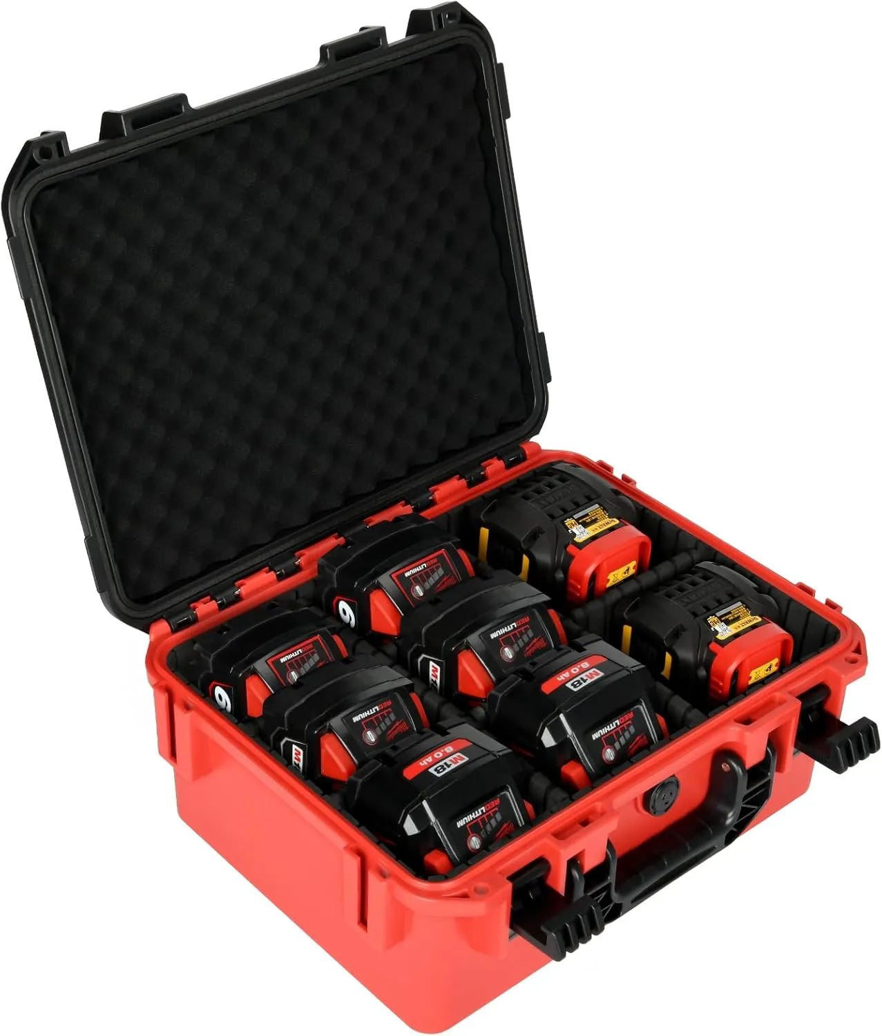 Battery Storage Case for Milwaukee M18: Waterproof Hard Carrying Case Organizer with 9 Divider for Milwaukee M18/M12 Tool Battery Pack 18V/12V 1.5/2.0/3.0/4.0/5.0/6.0/6.5/8.0/9.0Ah Charger (Case Only)