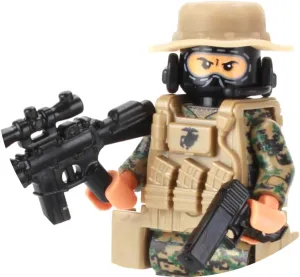 Battle Brick 1.6 Inches Tall Marine Force Recon Sniper Custom Minifigure | Collectible Genuine Military Minifig | Printed Camo | Gear Made in The USA | Great Gift for Ages 10  to Adult AFOL
