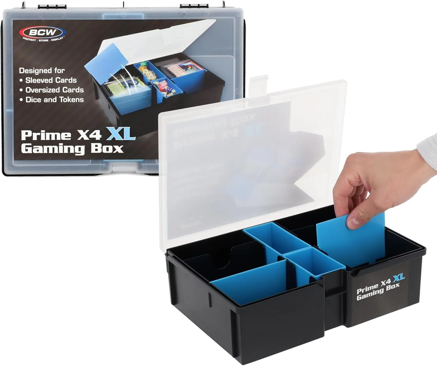 BCW Prime X4 XL Gaming Box | Playing Card Storage Box for Decks and Game Accessories, Includes Removable Dividers and Dice Trays | Trading Card Storage Box for Gaming | Pokemon, MTG, Naruto Cards