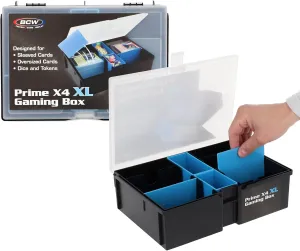 BCW Prime X4 XL Gaming Box | Playing Card Storage Box for Decks and Game Accessories, Includes Removable Dividers and Dice Trays | Trading Card Storage Box for Gaming | Pokemon, MTG, Naruto Cards