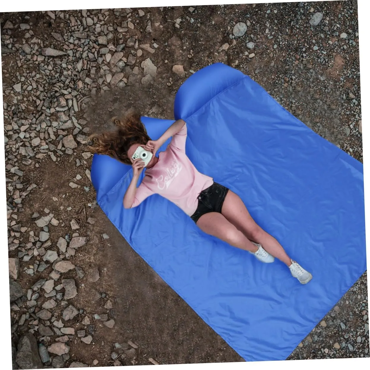BESPORTBLE Double Person Inflatable Pad Oxford Material Camping Sleeping Mat with Nails Easy to Fold for Travel
