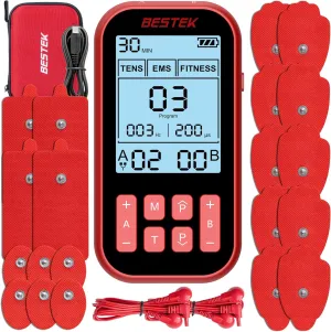 BESTEK TENS Unit Muscle Stimulator for Pain Relief – 3-in-1 EMS TENS Machine with 20 Pads, Dual Channel, Rechargeable Massager for Back, Sciatica, Neck, Shoulder, Leg Pain