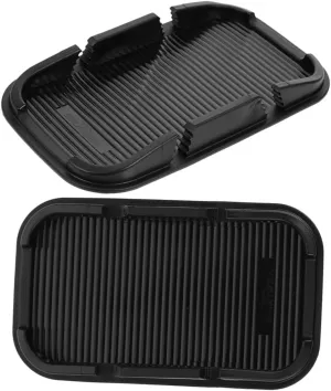 BESTYASH 2Pcs Non Slip Phone Holder Mat with Dual Card Slots Multi Function Car Skid Pad for Navigation Keys and Items Durable Dash Accessory for Secure Storage