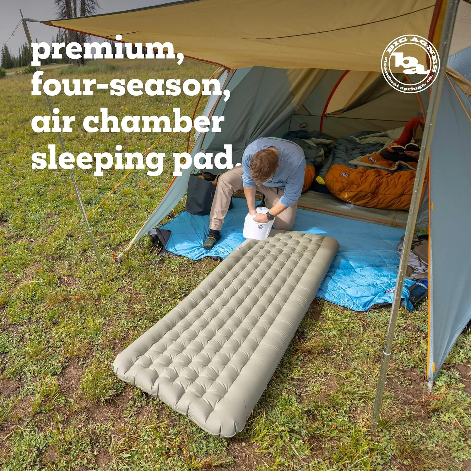 Big Agnes Campmeister Deluxe - Insulated Sleeping Pad, Ultralight Inflatable Mat for Camping, All Season Compact Backpacking and Hiking, 25x78 Wide Long