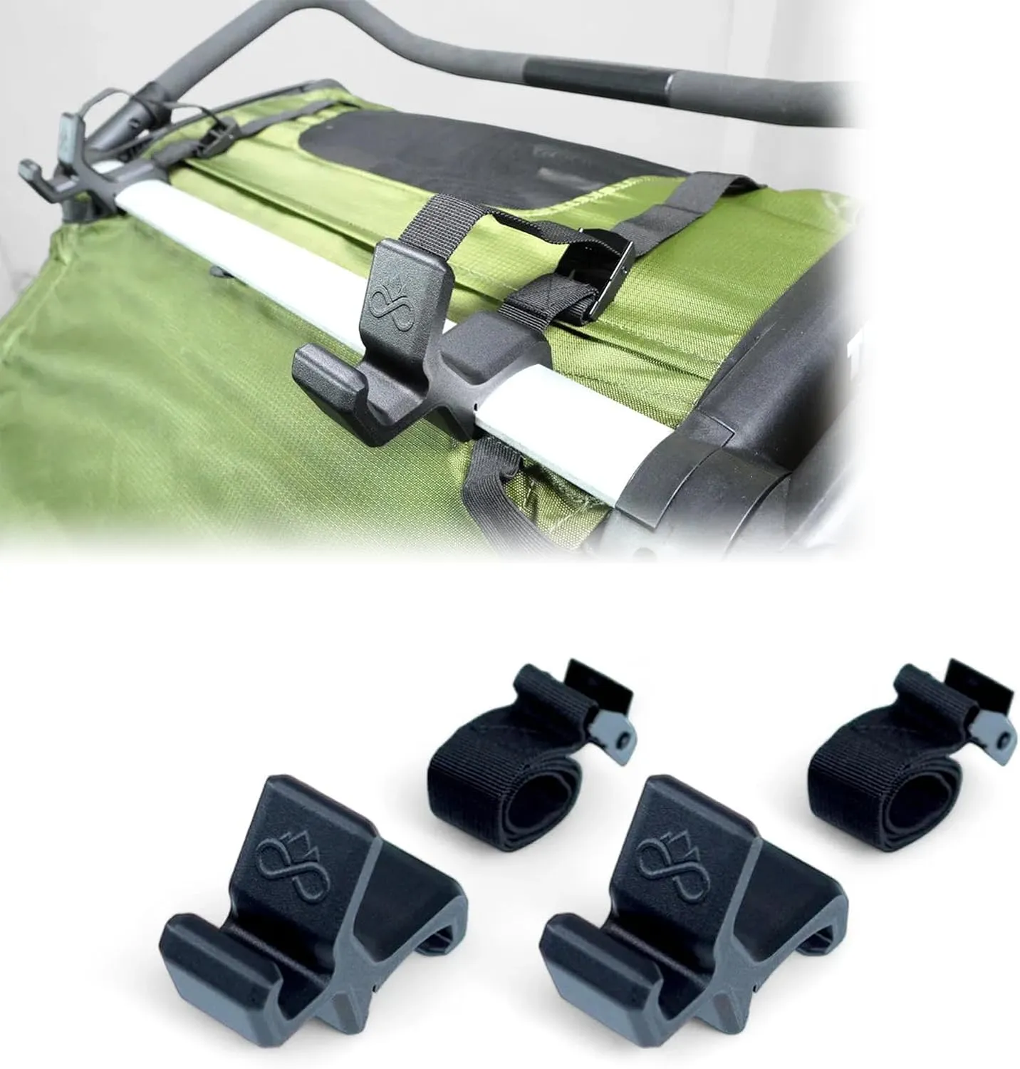 Bike Rack for Thule Chariot Trailers - Carbon Fiber Hook with Nylon Strap, Compatible with Cross/Sport/Cab/Lite/CX1 & Scooters
