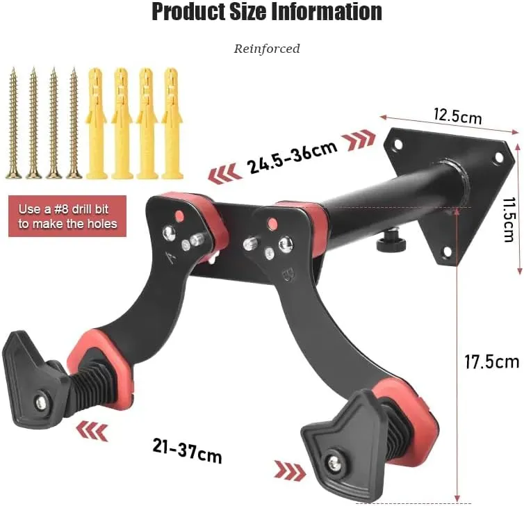 Bike Wall Mount for Specialized Turbo Levo, Adjustable Horizontal Bike Wall Hanger, Space Saving Indoor Bicycle Storage, Road, Mountain or Hybrid Bikes, B Reinforced (Load-Bearing 50KG)