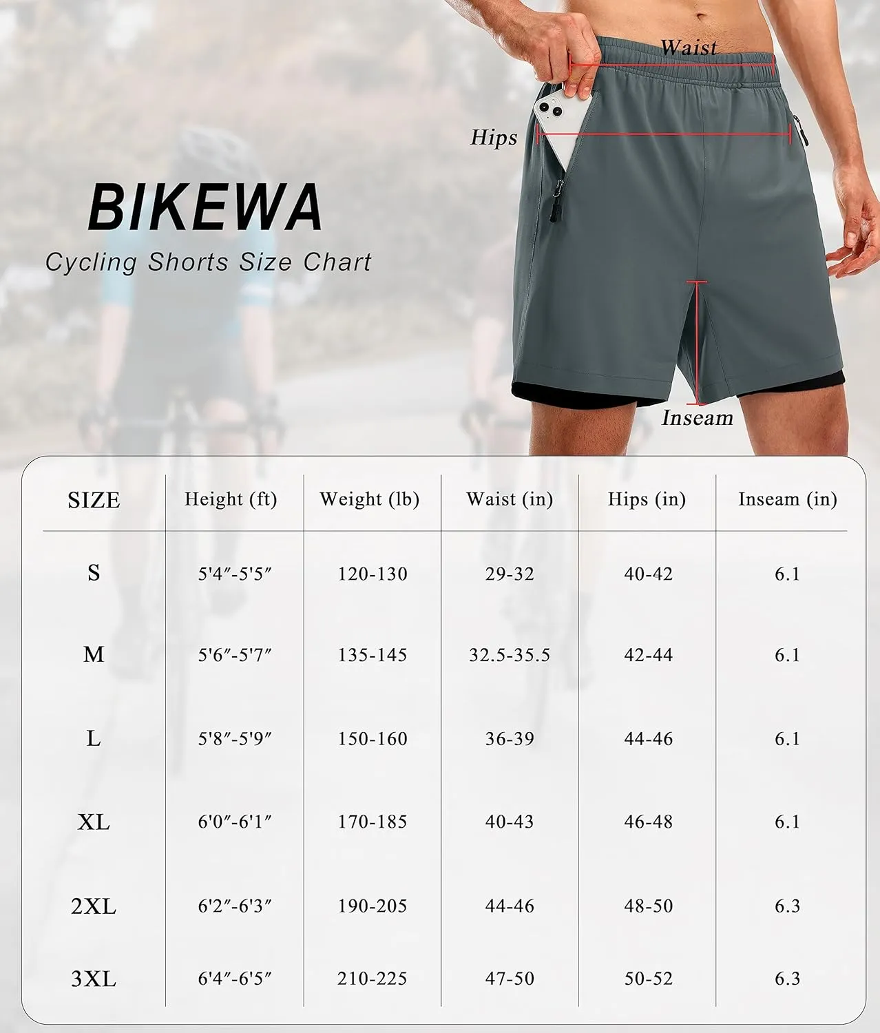 Bikewa Men's Mountain Bike Shorts 3D Padded Loose-fit Riding Biking Cycling Bicycle Biker Shorts for Men Zipper Pockets