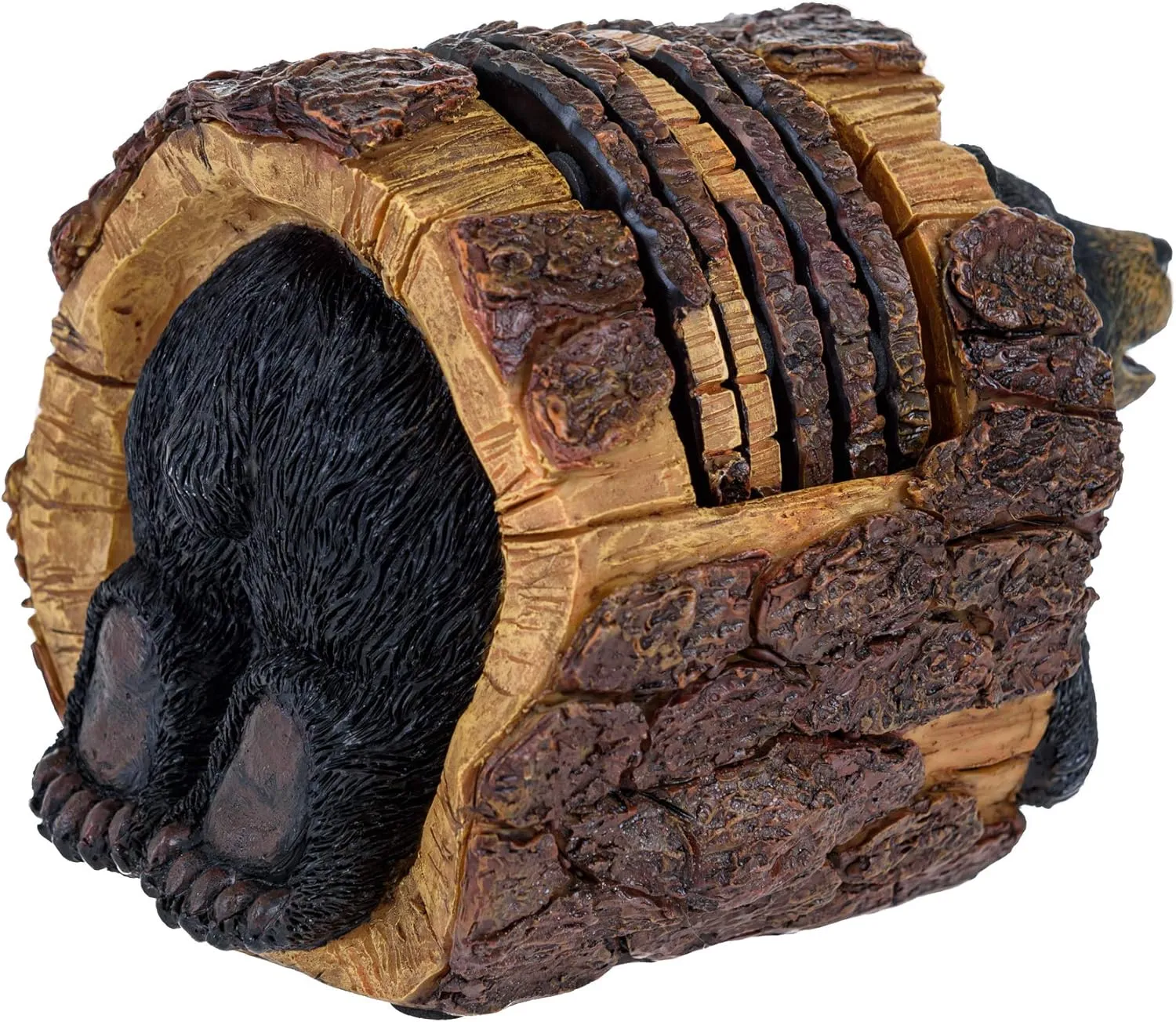 Black Bear Rustic Log Coaster Set - Drink Holders for Home Decor - Bear Print Cabin Coasters