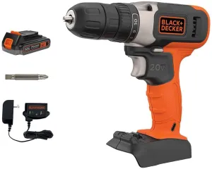 BLACK DECKER 20V MAX Cordless Drill Kit with ‎Battery, Charger, and Double Ended Bit (BCD702C1)