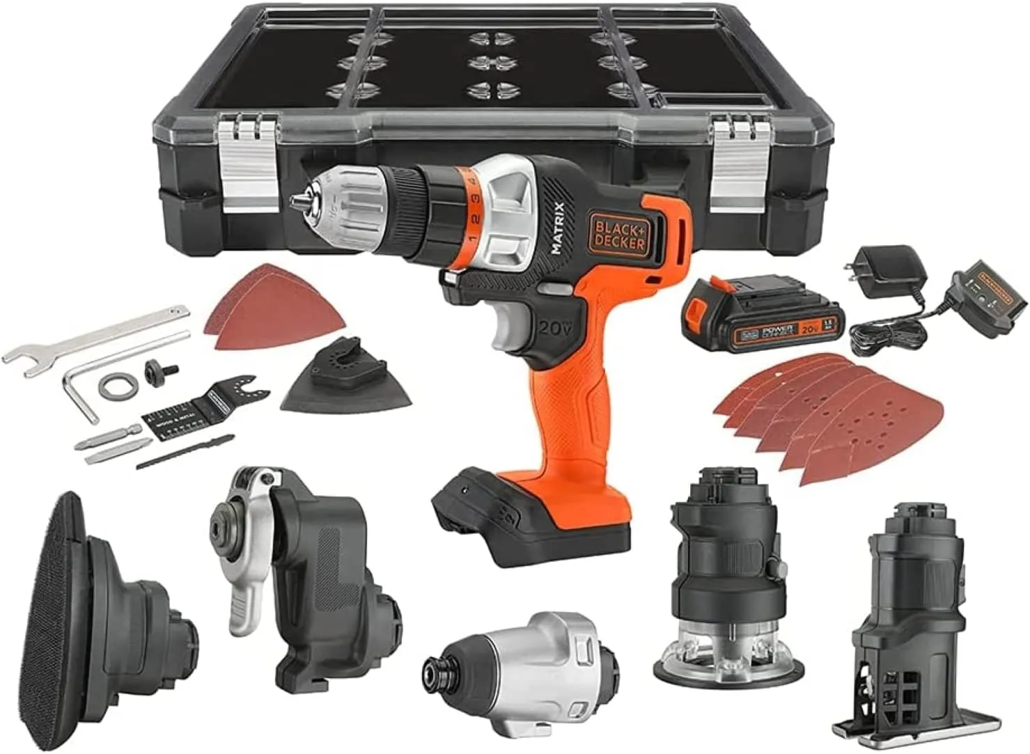BLACK DECKER 20V MAX MATRIX Drill, Power Tool Combo Kit, 6-Tool Set, Cordless Tool Set (BDCDMT1206KITC)