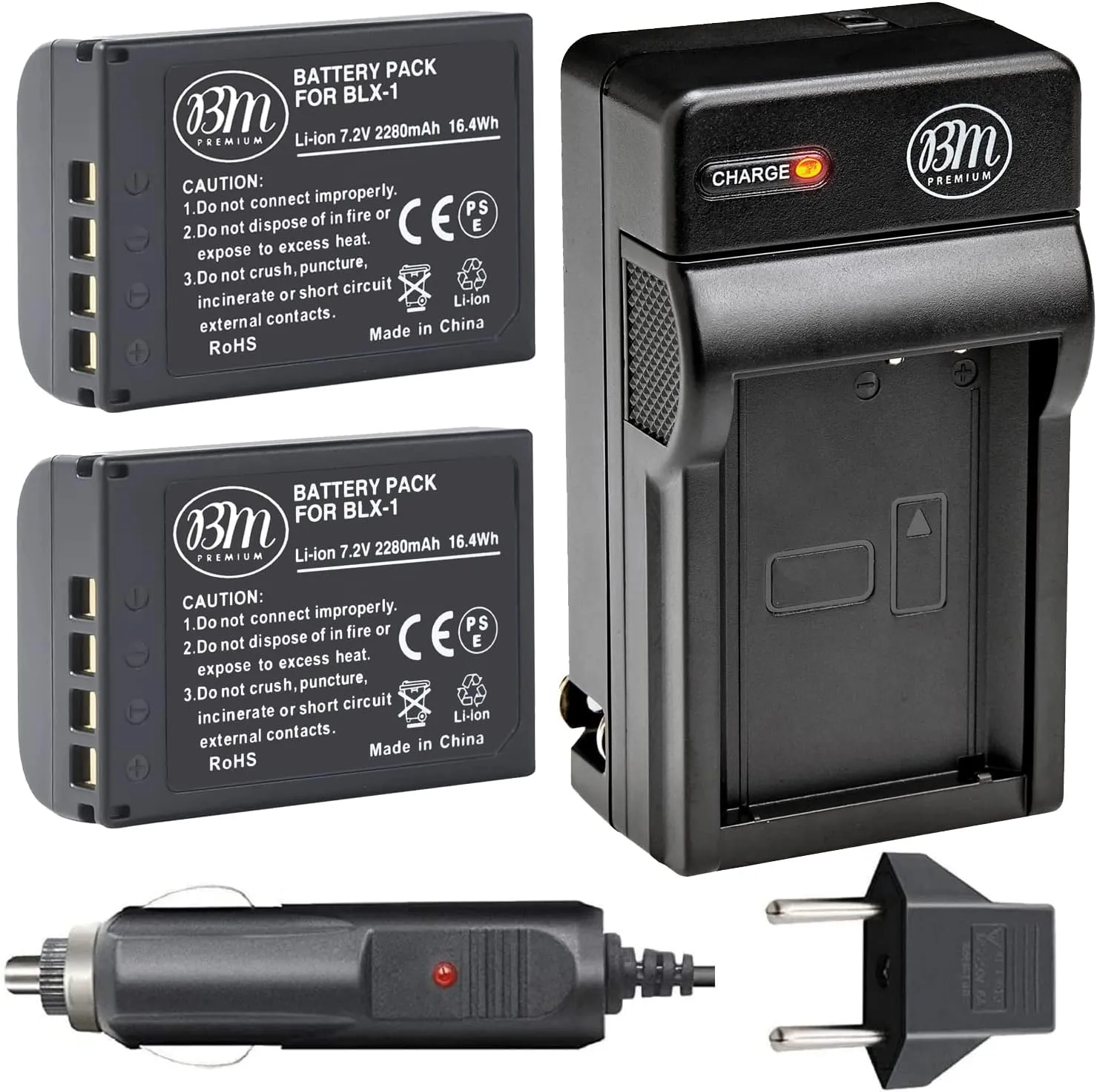 BM Premium 2 Pack of BLX-1 High Capacity Batteries and Battery Charger for Olympus OM System OM-1, OM-1 Mark II, OM-3, HLD-10 Cameras