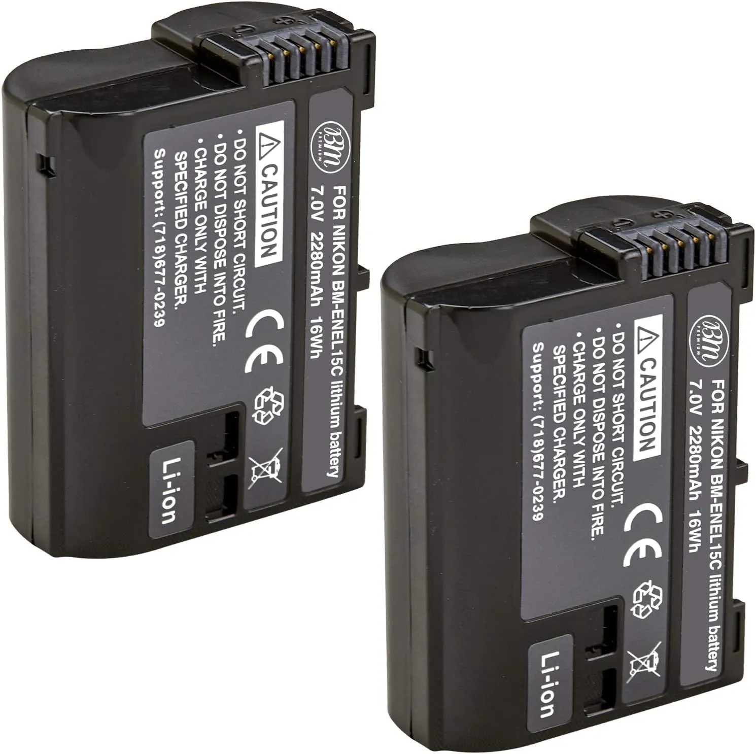 BM Premium 2 Pack of EN-EL15C High Capacity Batteries for Nikon Zf, Z5, Z6, Z6 II, Z7, Z8, Z7II, D780, D850, D7500, 1 V1, D500, D600, D610, D750, D800, D810, D810A, D7000, D7100, D7200 Cameras