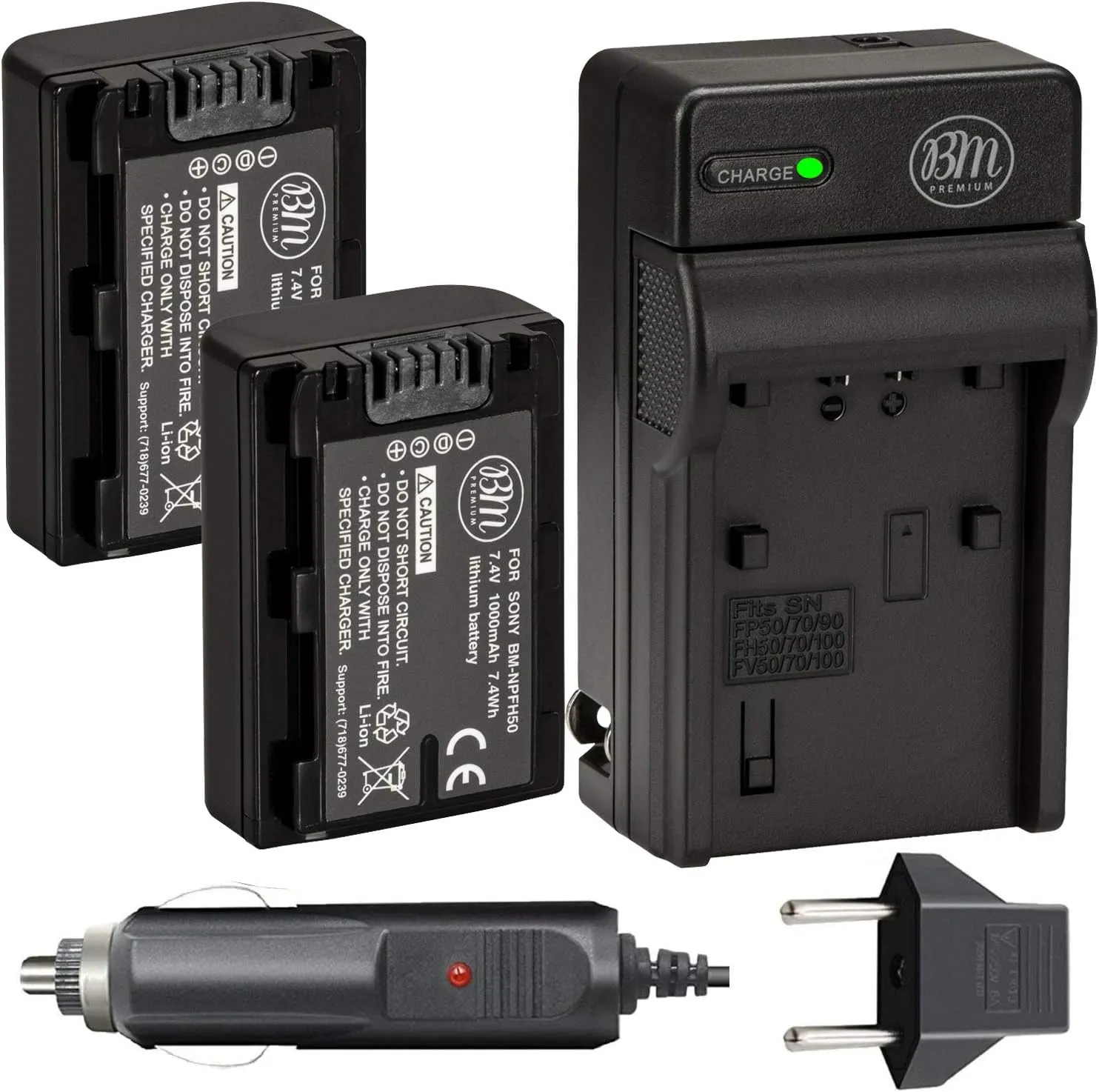 BM Premium 2-Pack of NP-FH50 Batteries and Battery Charger for Sony CyberShot DSC-HX100V DSC-HX200V Digital Camera