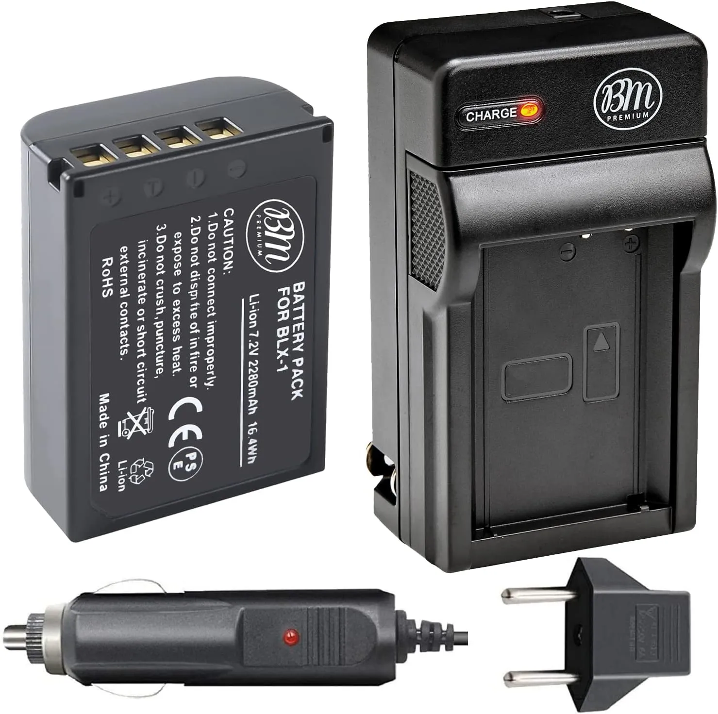 BM Premium BLX-1 High Capacity Battery and Battery Charger for Olympus OM System OM-1, OM-1 Mark II, OM-3, HLD-10 Cameras