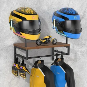 BORISI Helmet Holder Wall Mount, Motorcycle Helmet Holder, Helmet Stand with Motorcycle Accessories, Helmet Rack for Display Wall Mount, Motorcycle Gear Storage Rack