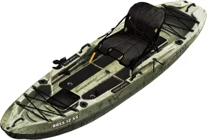 Boss 10 SS Fishing Kayak - Sit On Top Fishing Kayak - One Person Angler Kayak - 3 Fishing Rod Holders - Fishing Gear Tracks - Includes Paddle - 12 ft - Grass