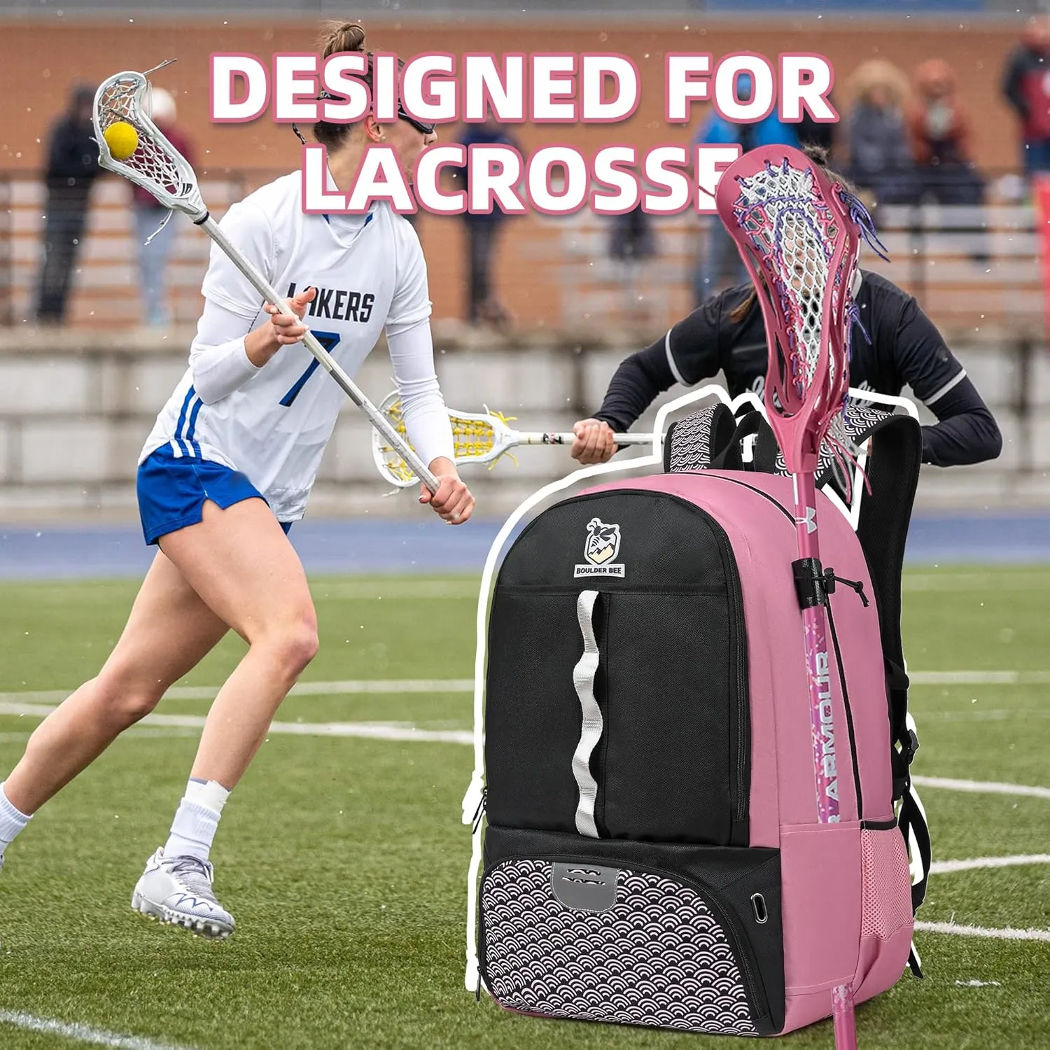 Boulder Bee Lacrosse Backpack with Stick Holders | Field Hockey Bag | Gift for Women