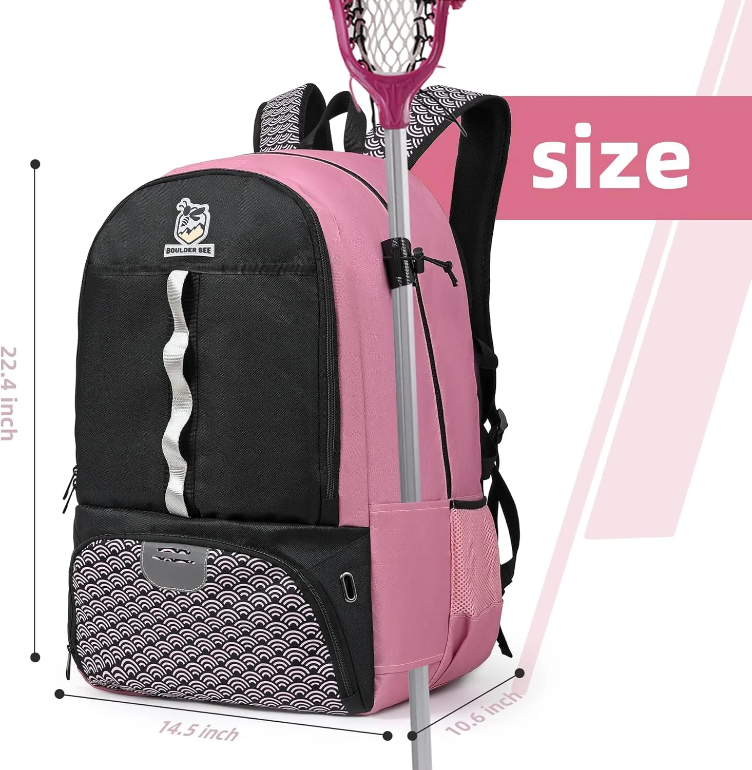 Boulder Bee Lacrosse Backpack with Stick Holders | Field Hockey Bag | Gift for Women