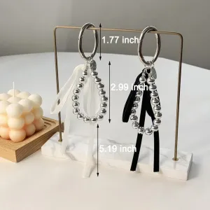 Bow Keychain Clip Bag Charms For Handbags Pendant Silver Beads Black White Bows Car Key Chain Cute Keychains For Women Purse Charms Keychain Wristlet Y2K Ribbon Bowknot Kawaii Keychain Accessories
