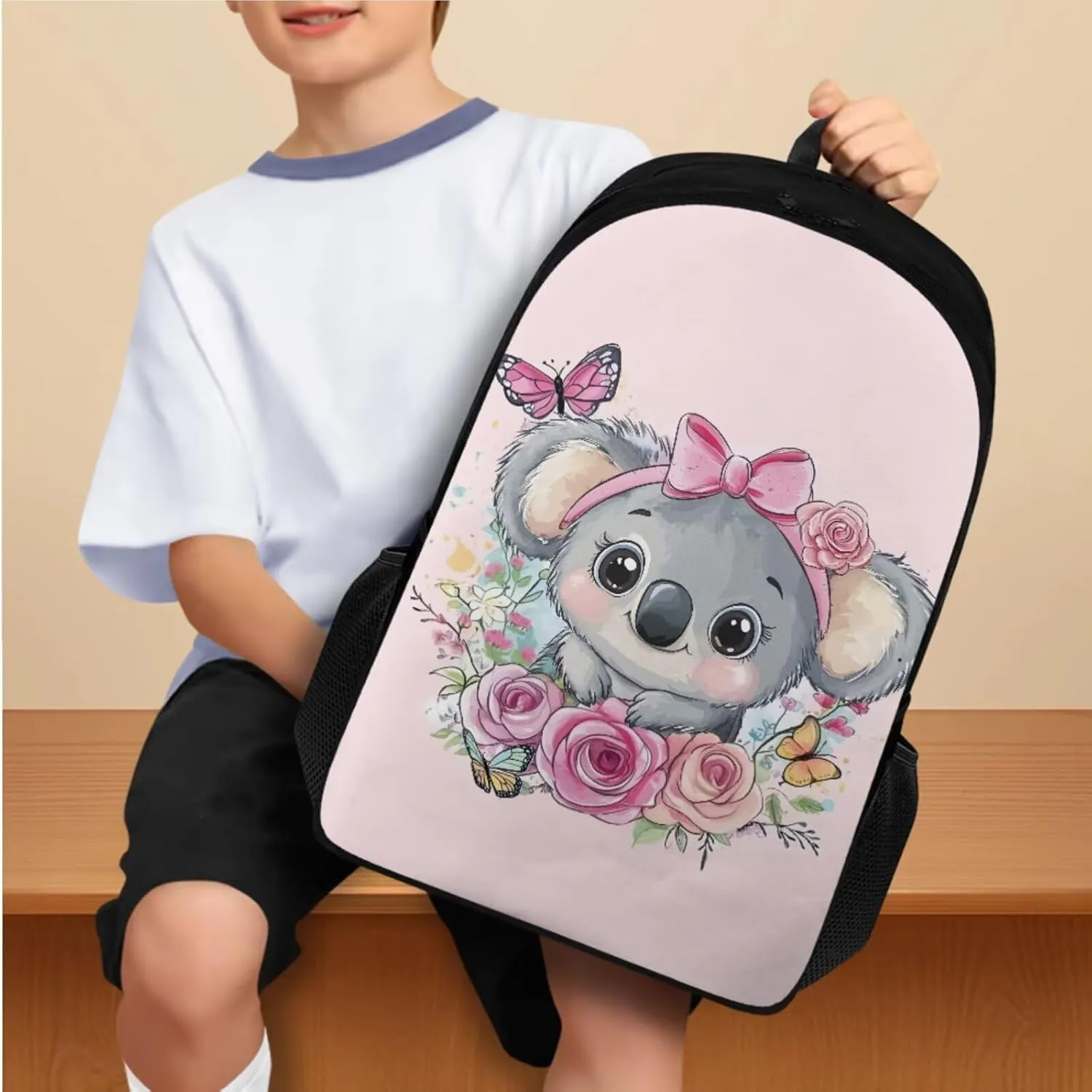 Bow Tie Koala 2Nd Grade Backpack for Boys Girls Bookbag with Lunch Box Leather Bookmarks and Lightweight Pencil Case 4 in 1 School Bag with Compartment Back Packs