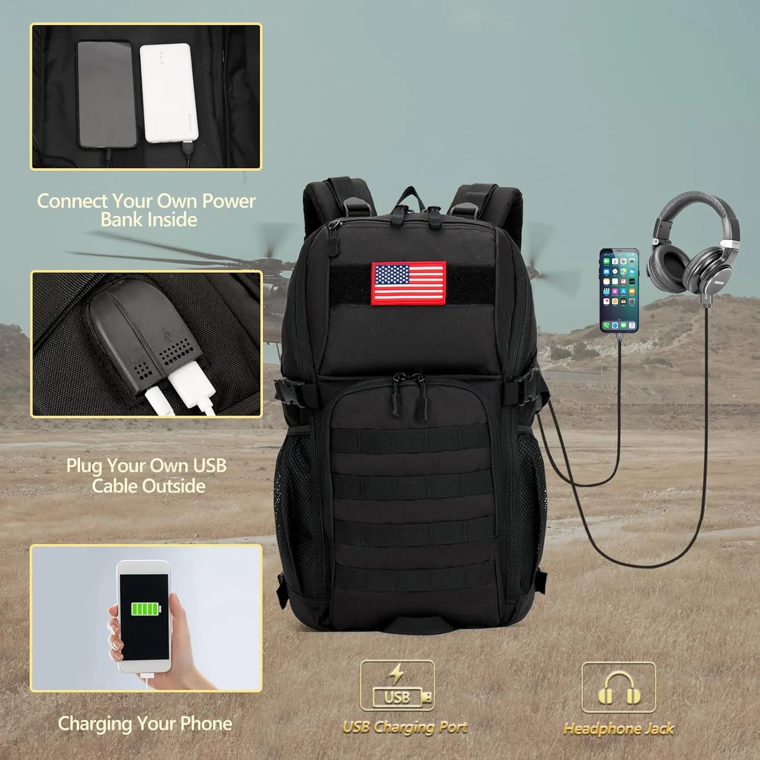 Boys Backpack for School,Military Teen Boys Backpack with USB Charging Pot,Camo Backpack Men 40L