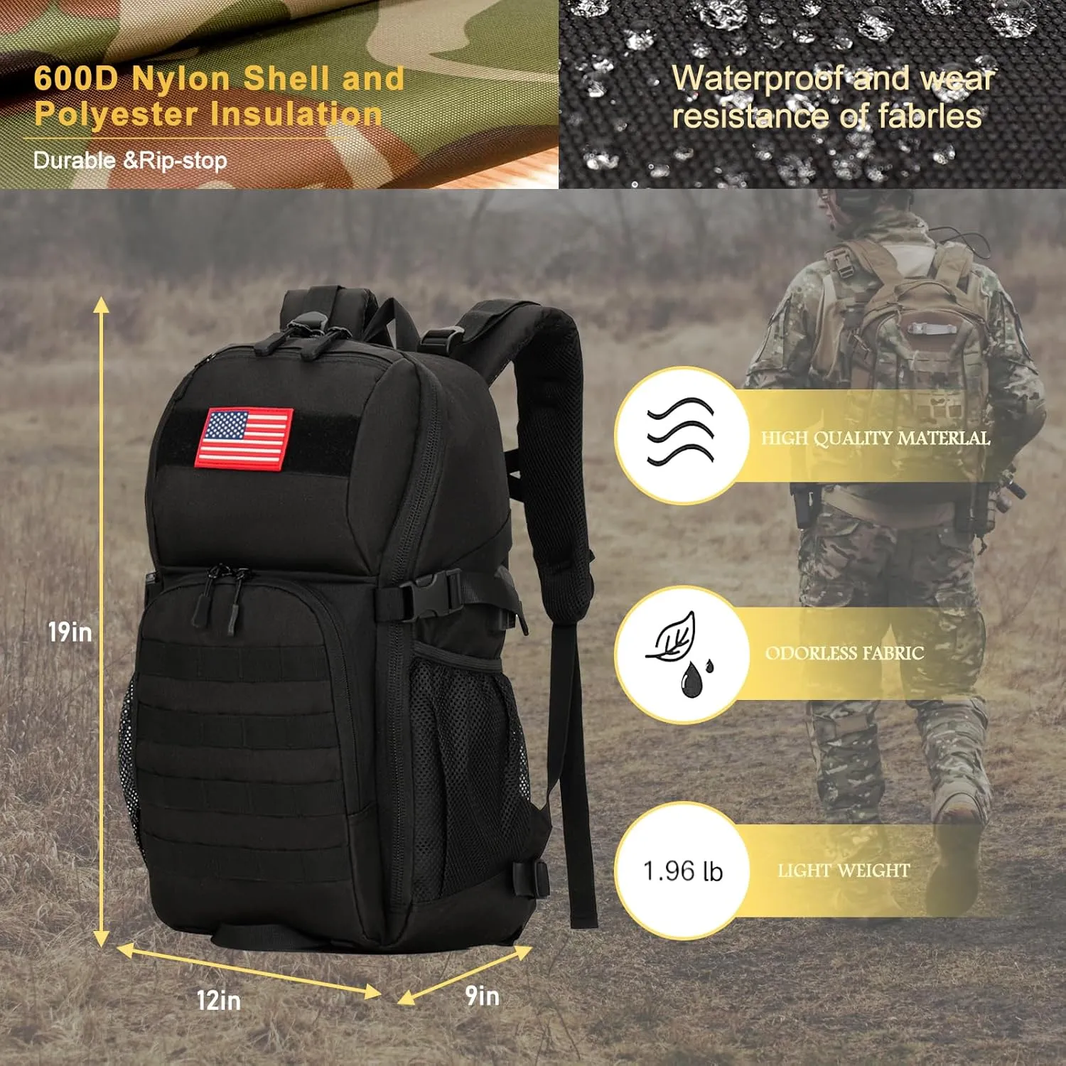 Boys Backpack for School,Military Teen Boys Backpack with USB Charging Pot,Camo Backpack Men 40L