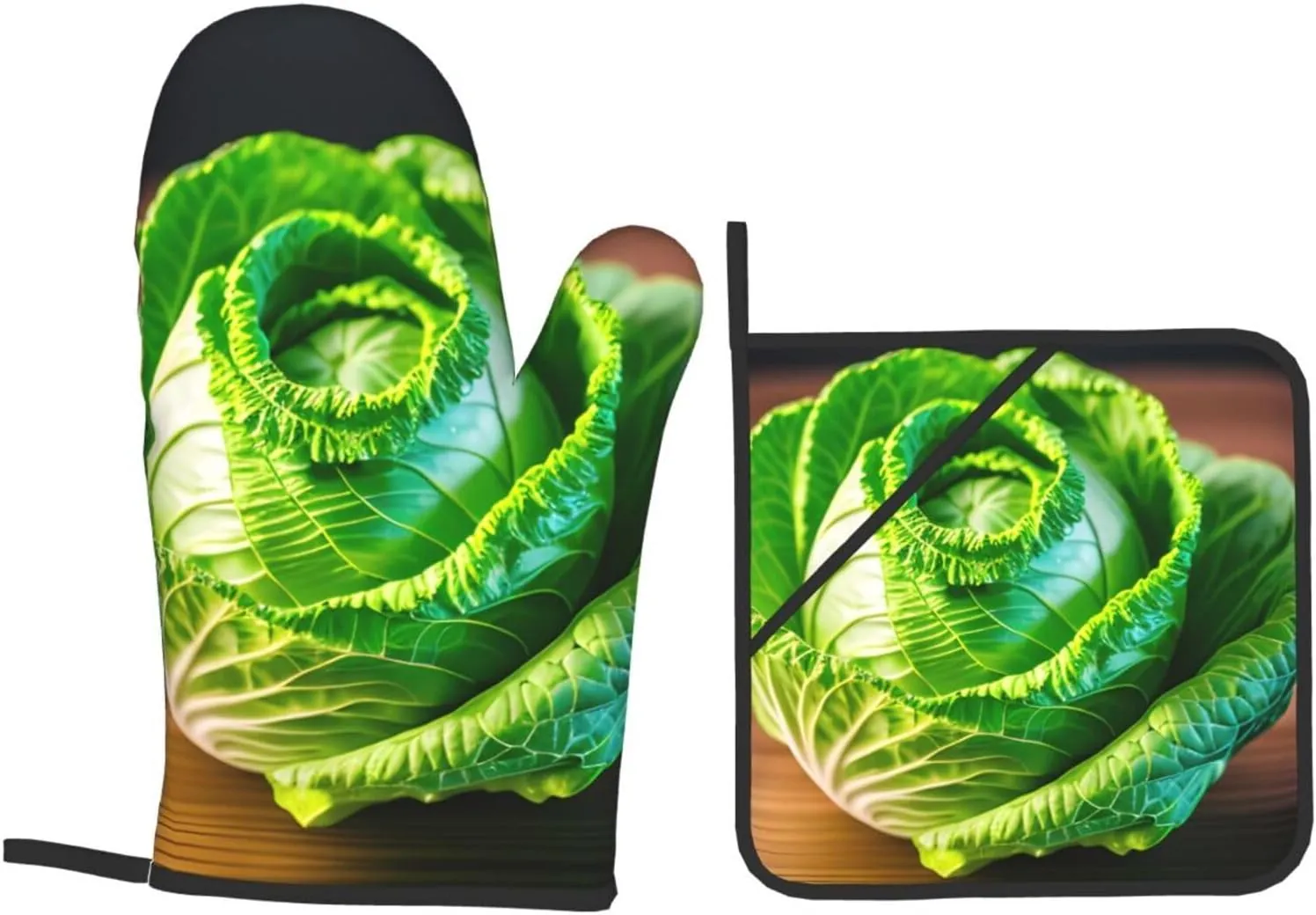 Bright Cabbage Oven Mitts and Pot Holders, Heat Resistance with Quilted Liner Oven Gloves and Hot Pads