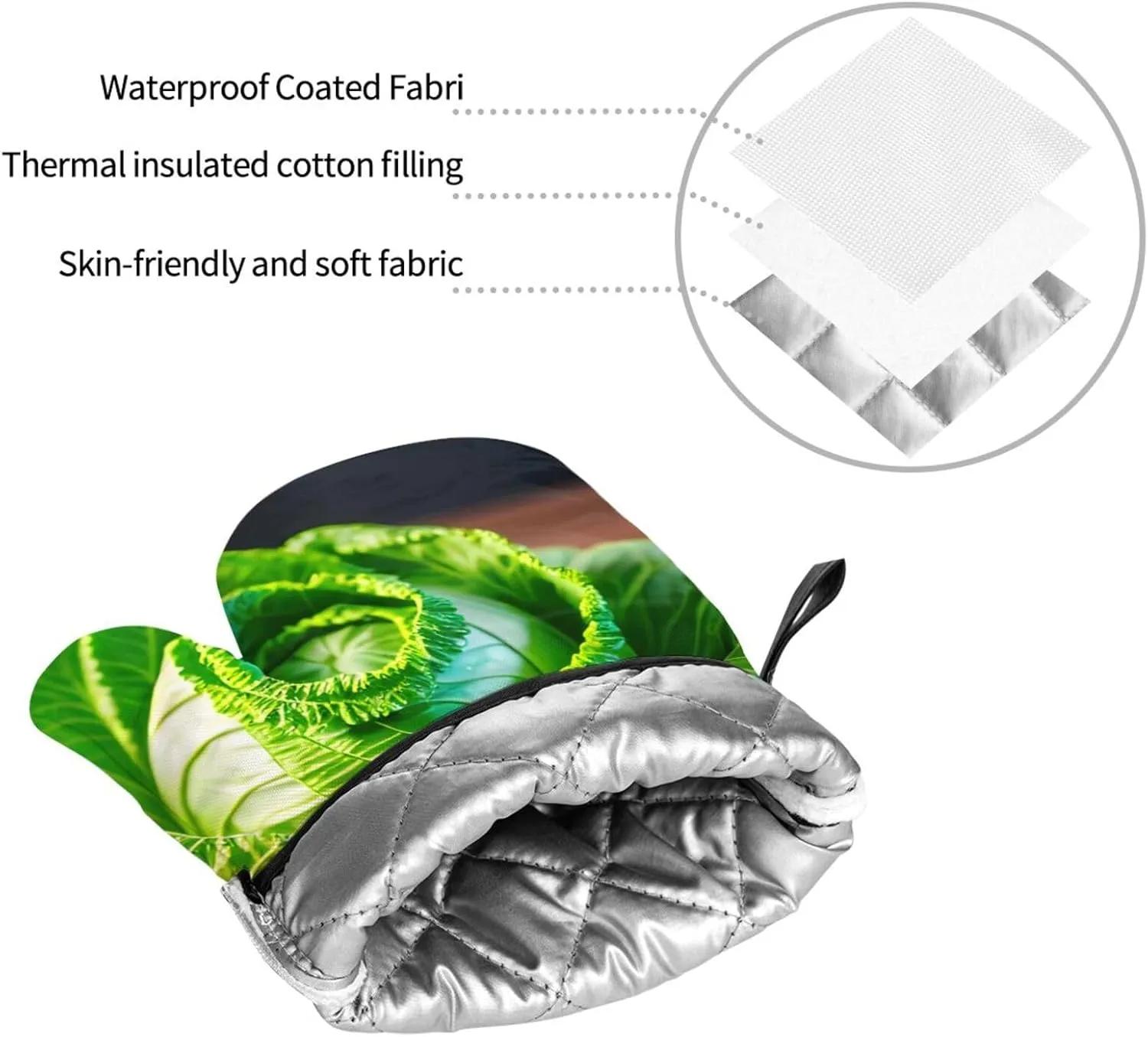 Bright Cabbage Oven Mitts and Pot Holders, Heat Resistance with Quilted Liner Oven Gloves and Hot Pads